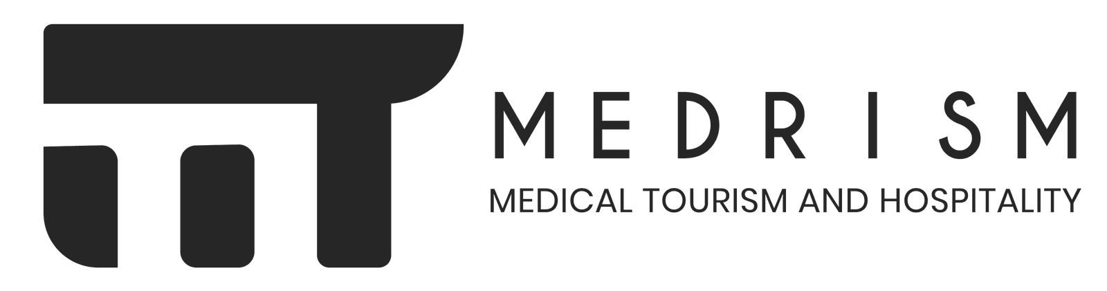 Logo horizontal blanco de Medrism, especialistas en turismo médico en España
